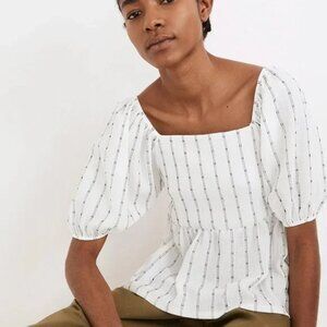 Madewell White Baby Doll Striped Top Shirt Puff Sleeve Blouse Small